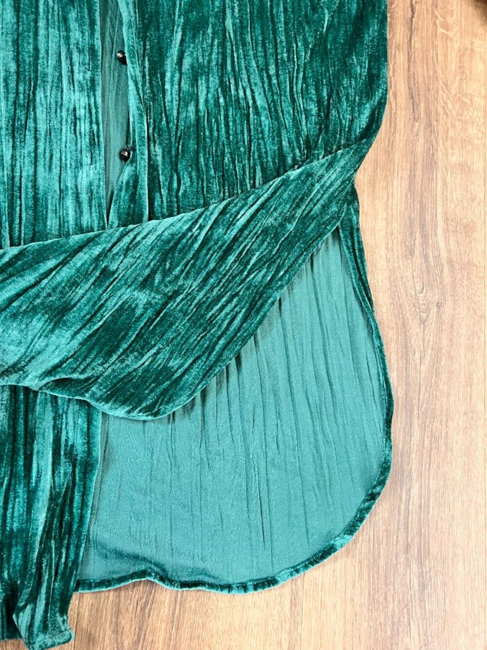 Coldwater Creek Emerald Teal Crushed Velvet Long Shirt Jacket Sz L - Picture 9 of 13